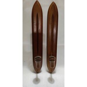 Pair VTG ARDCO Wooden Wall Candlestick Holders Mid-Century Modern Made in Japan